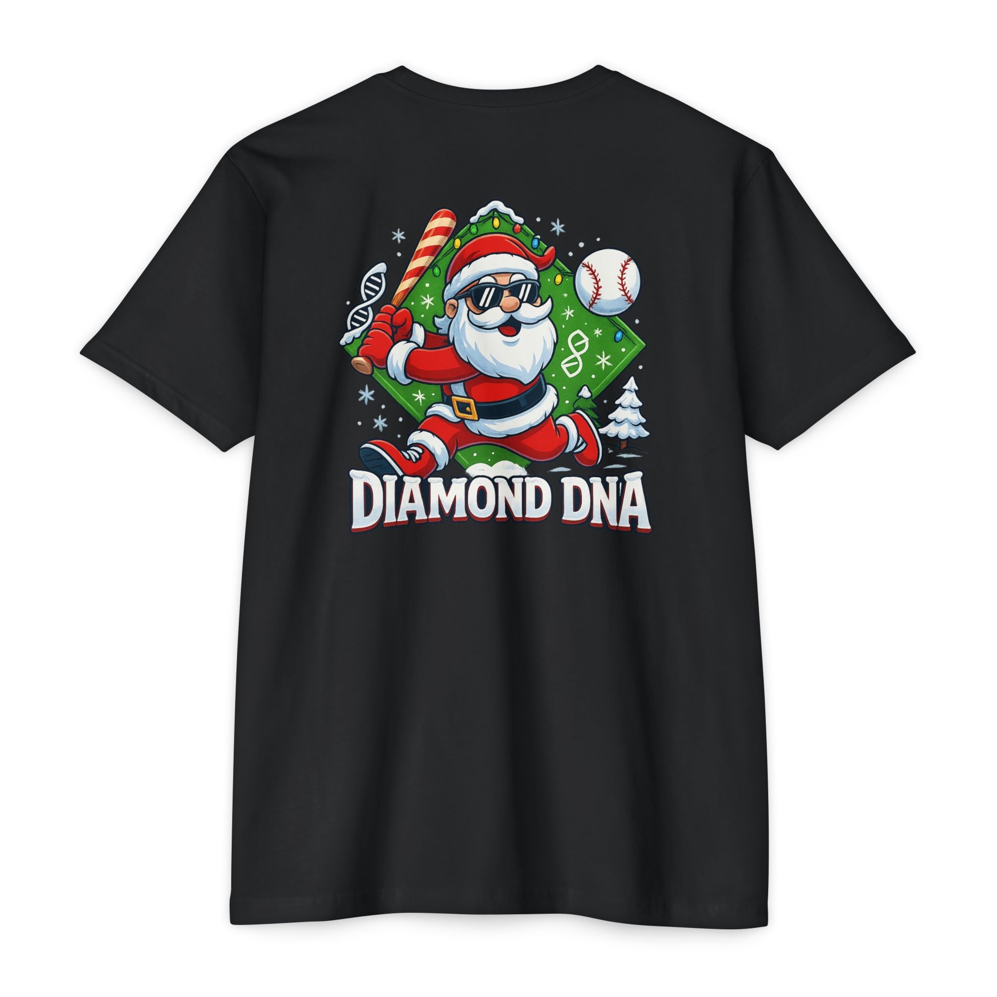 Diamond DNA Christmas Baseball T-Shirt — Santa Hitting the Diamond