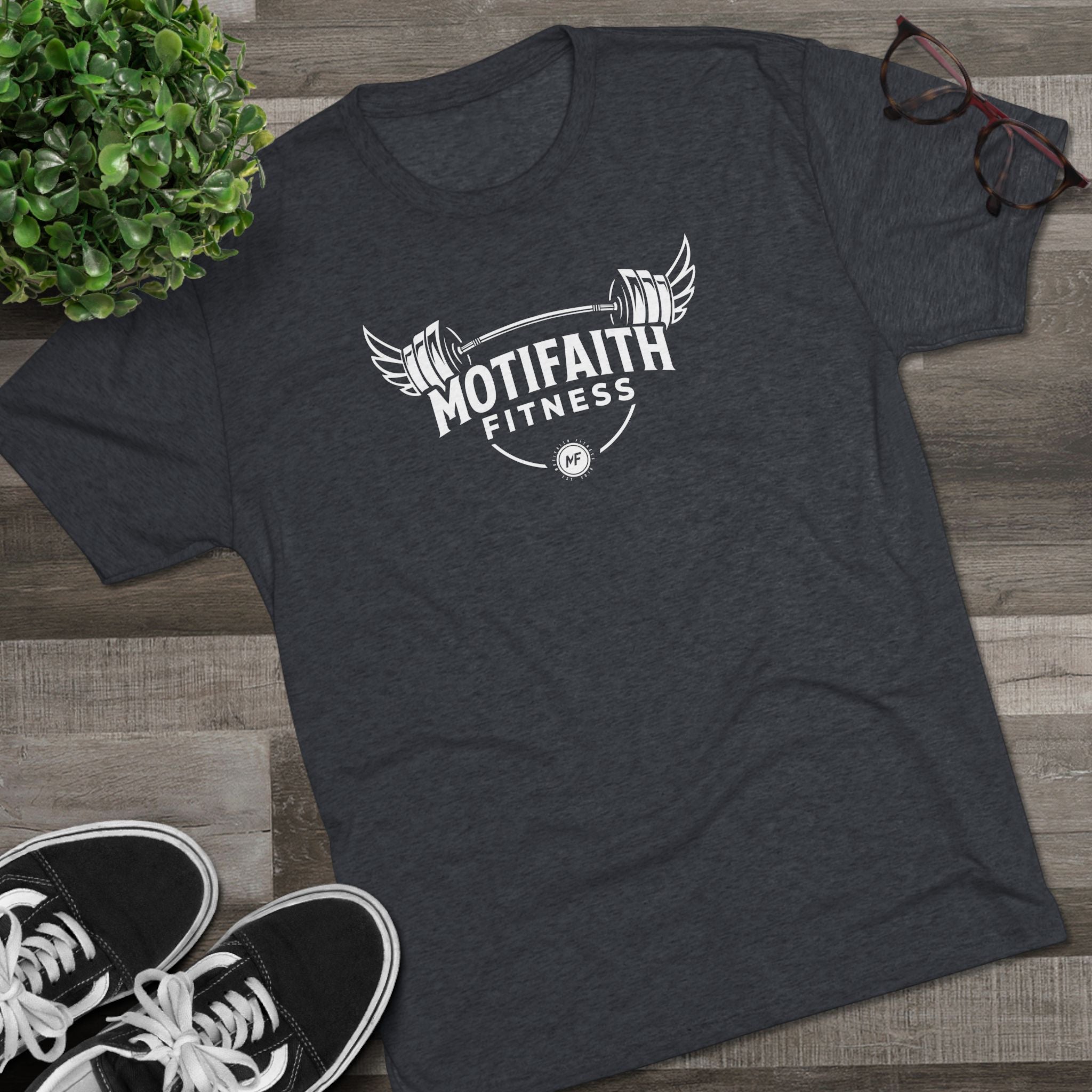 Motifaith Fitness T-Shirt — Barbell Wings Gym Tee