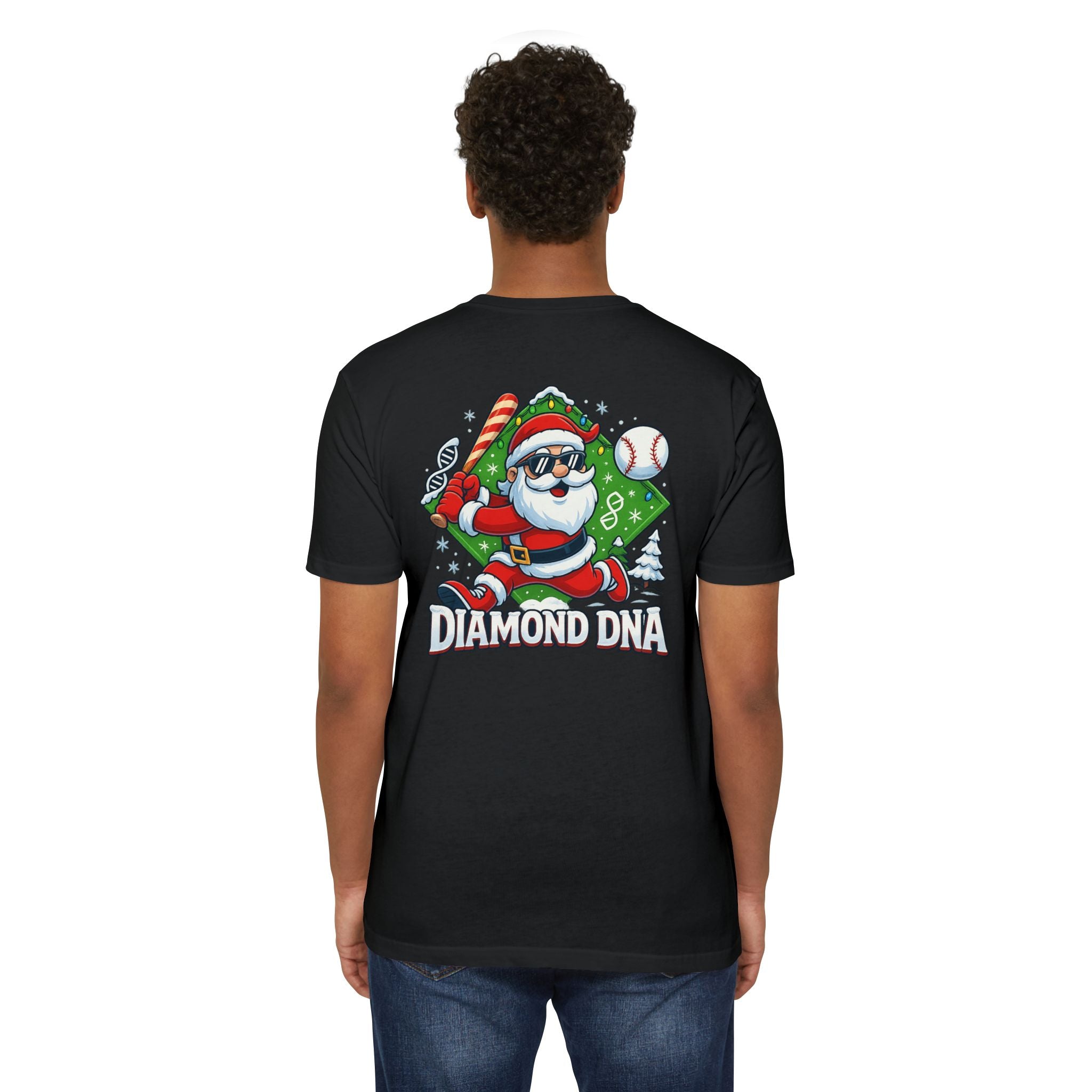 Diamond DNA Christmas Baseball T-Shirt — Santa Hitting the Diamond