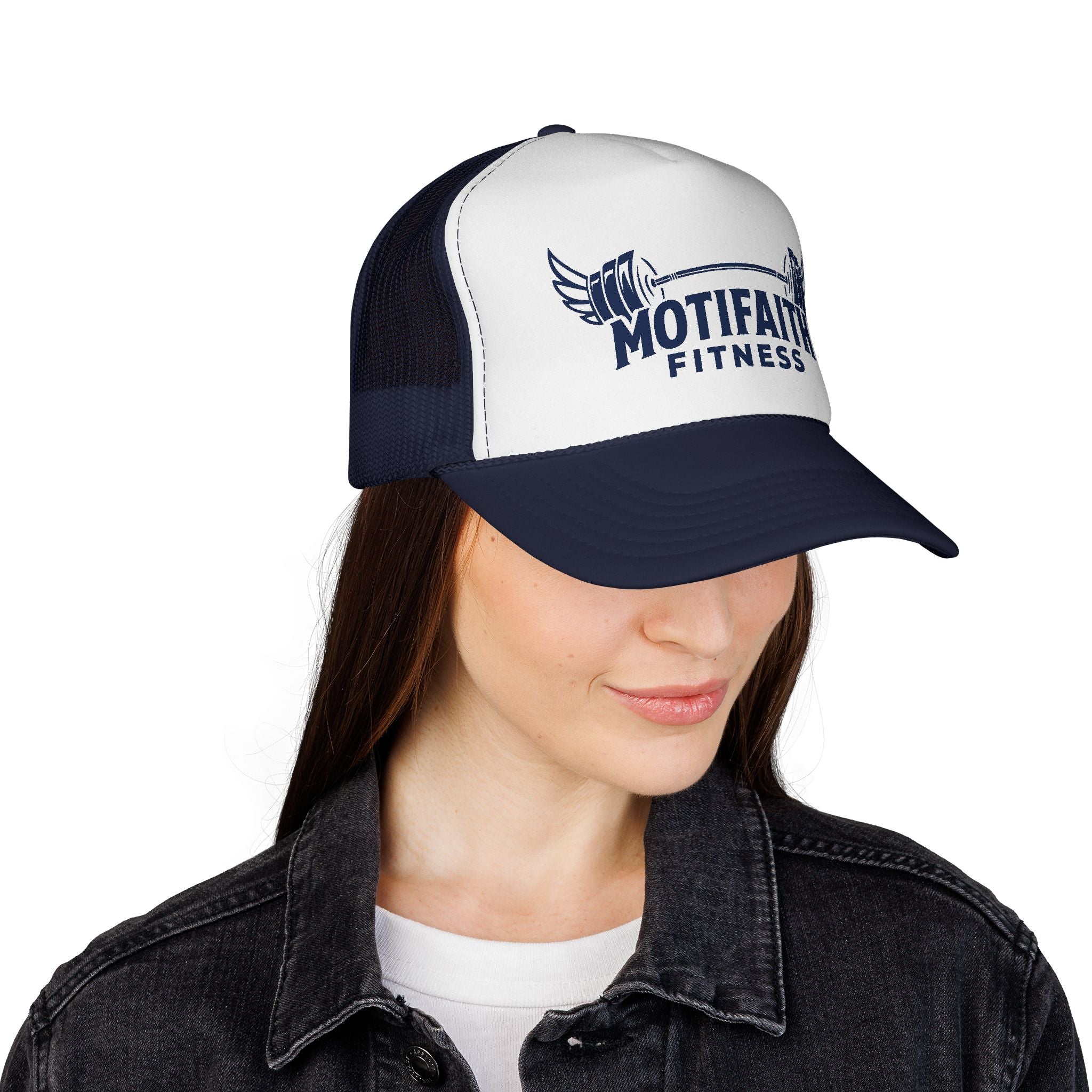Motifaith Fitness Trucker Hat - Winged Barbell Athletic Cap